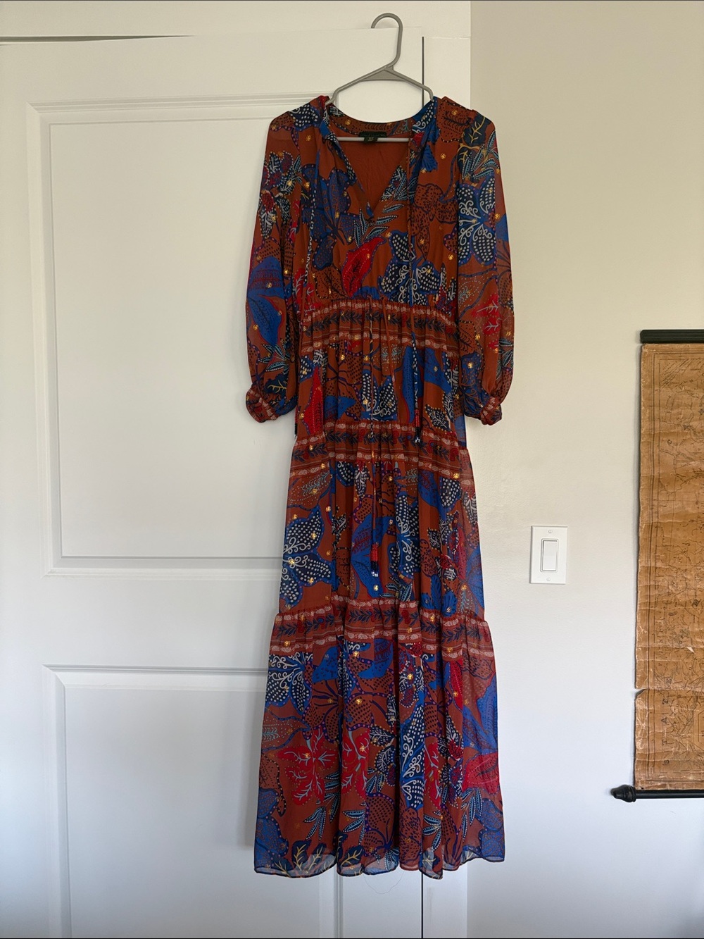House of Harlow Floral Tiered Maxi Dress in Rust and Blue